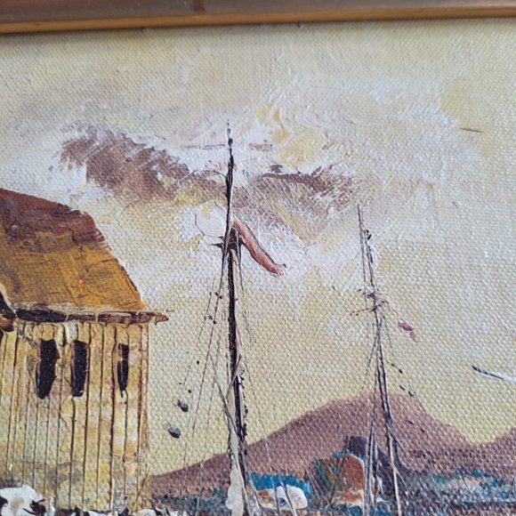 Vintage Mid-Century Original Framed Painting - Boat and water scene - Picture 11 of 16